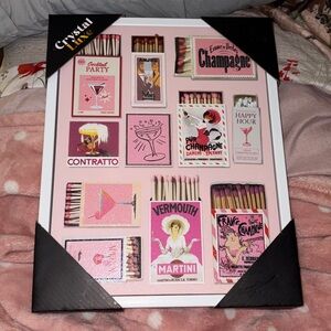 Crystal Luxe Pink Champagne & Cocktail Matchbox Wall Art NWT